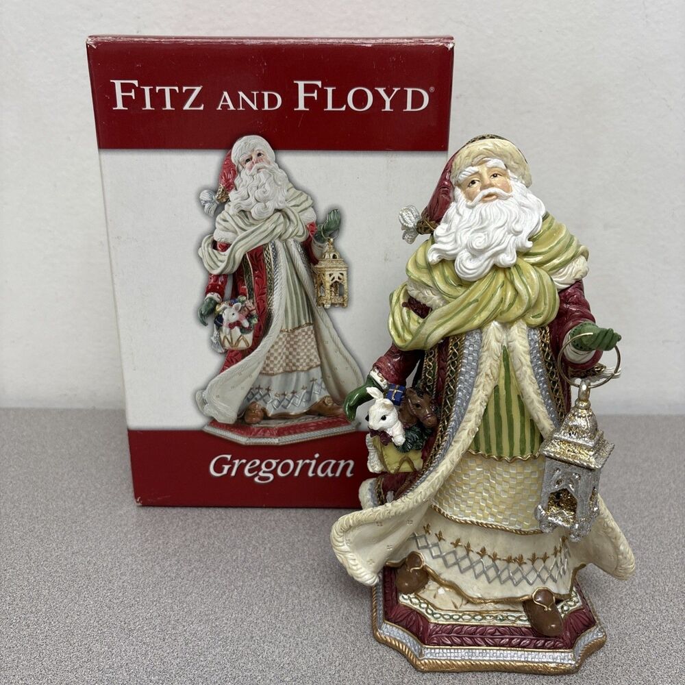 Fitz & Floyd RARE Gregorian Musical RED CLOAK, 9” Santa Figurine With Lantern